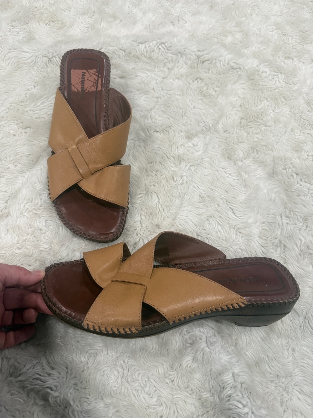 Naturalizer Tan & Brown‎ Leather Crossover Slide Sandals Woman’s Size 9